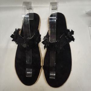 NEW Inkach Flat platform Black faux suede slip on espadrille sandals